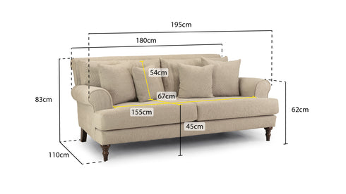 Elijah Sofa Beige 3 Seater